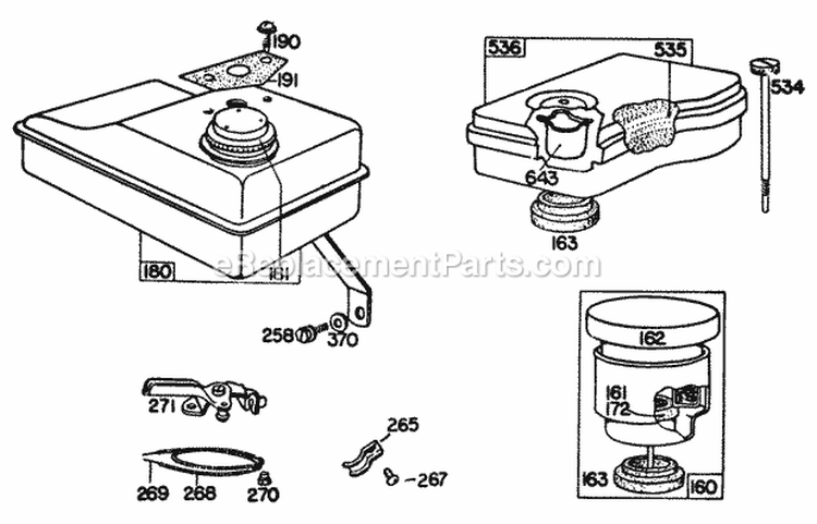 Air Cleaner Fuel Tank Diagram and Parts List for 080102-0164-99  Briggs and Stratton Engine